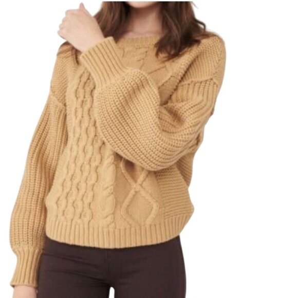 Free People Dream Mixed CableKnit Desert Classic Camel Oversized Sweater Size XL - Picture 6 of 13